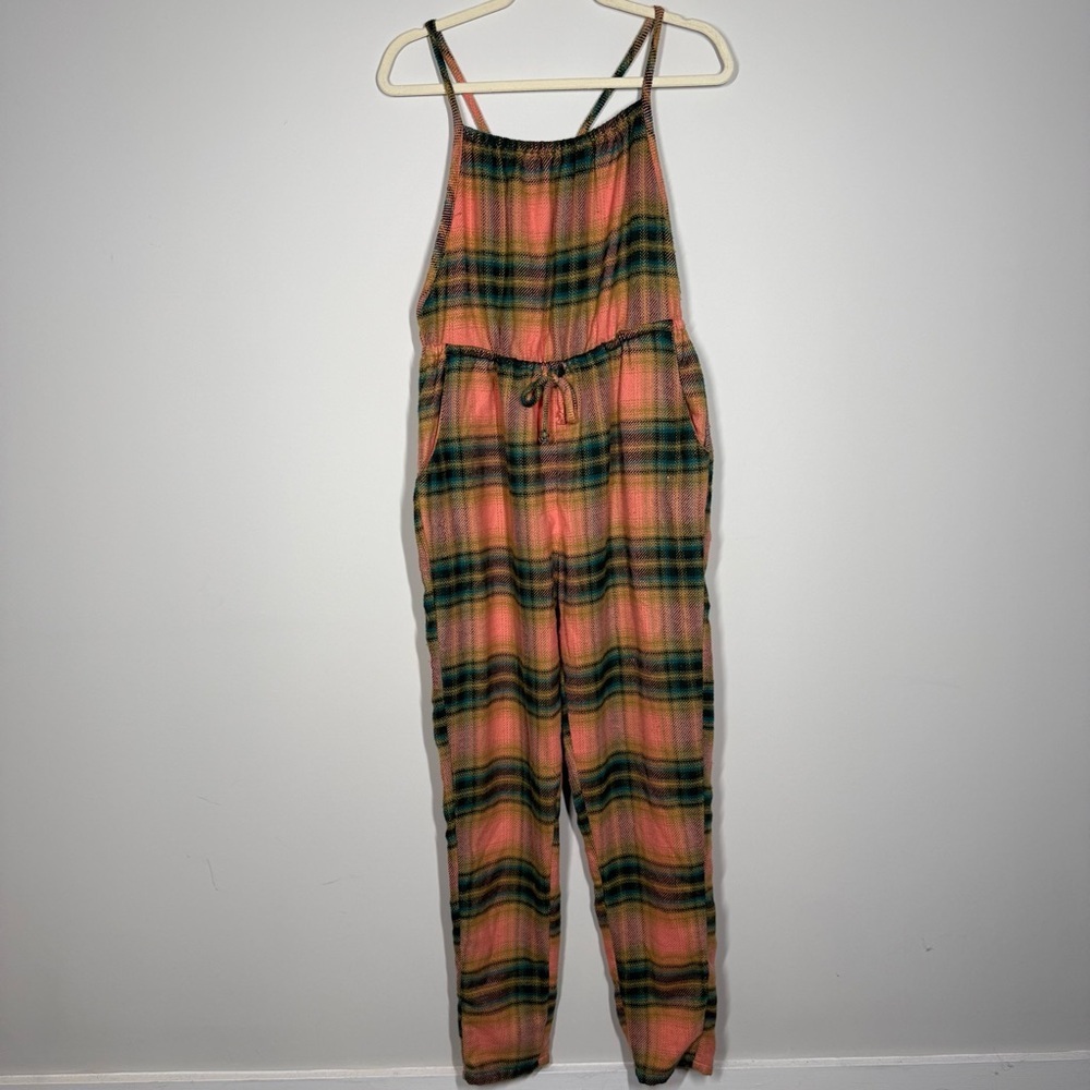 Urban Outfitters Pink Green Plaid Jumpsuit | Boho Relaxed One-Piece Size small - Picture 2 of 8